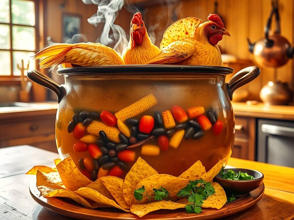How to Make Chicken Tortilla Soup: Spicy, Corn & Black Beans, Top with Tortilla Chips