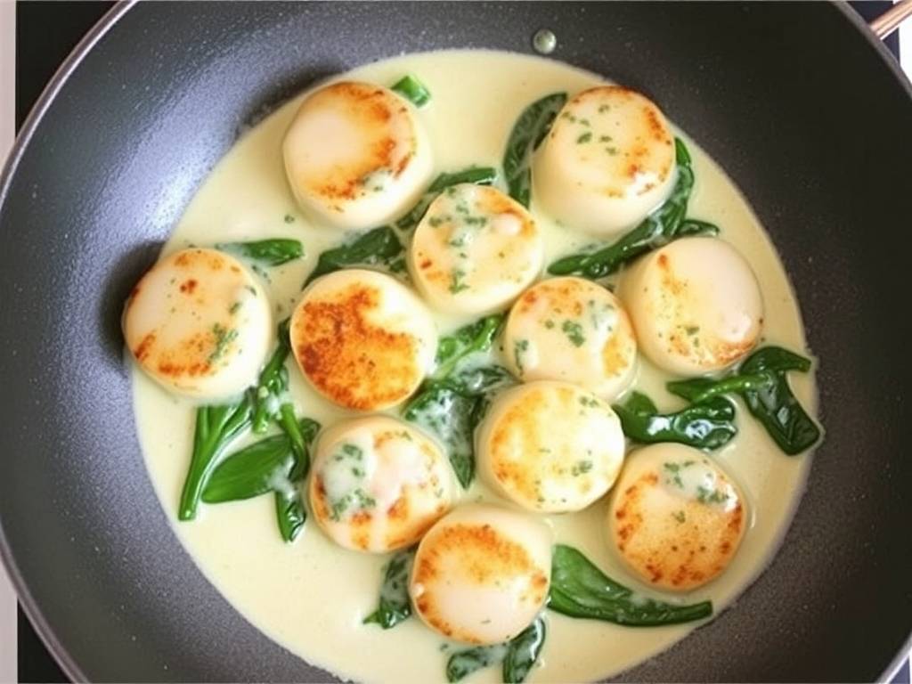 How to Cook Scallops with Spinach and Cream Sauce(1)