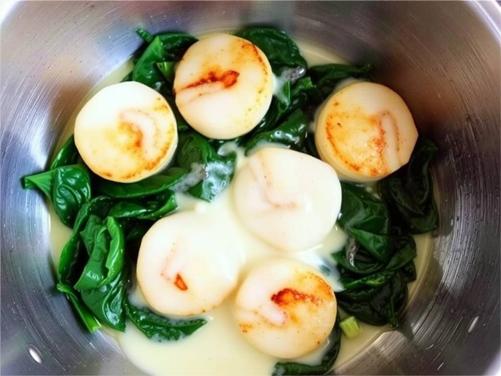 How to Cook Scallops with White Wine and Spinach(1)